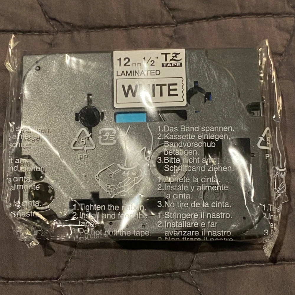 Brother Electronic Label Tape Black Print on White Tape Sealed